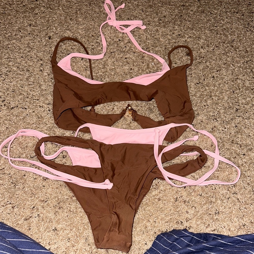 Brown and Pink Bikini Set